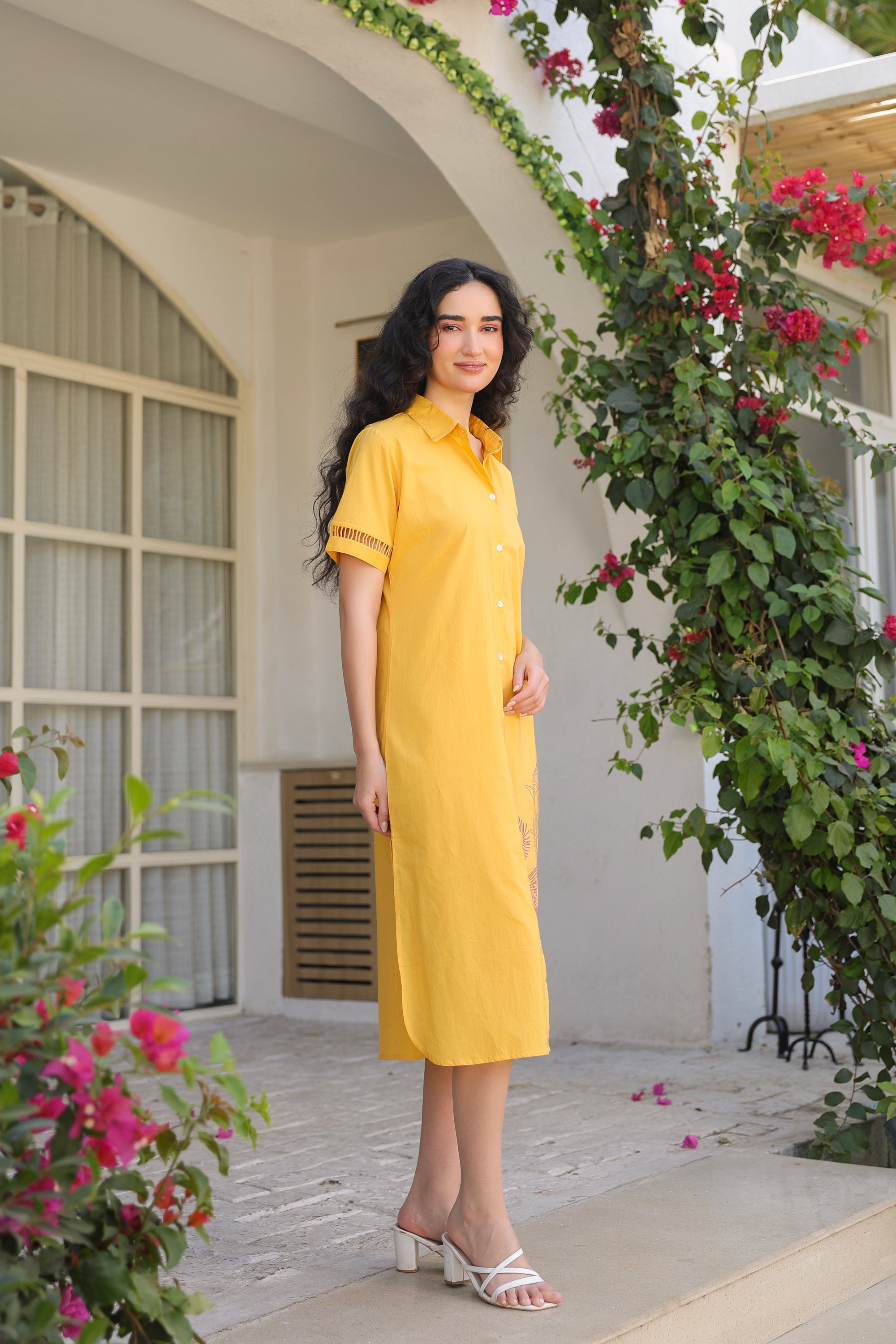 Yellow Flamingo Cotton Dress