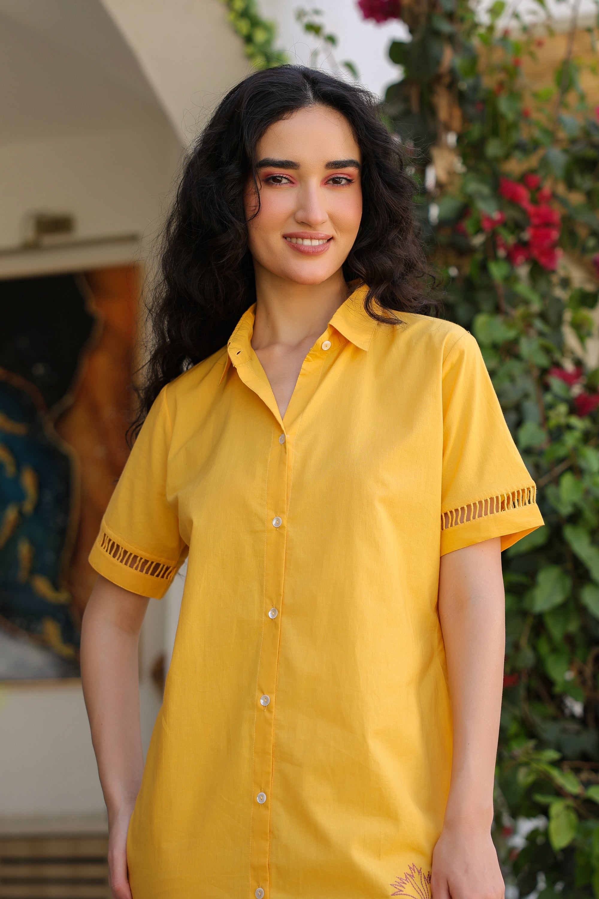 Yellow Flamingo Cotton Dress