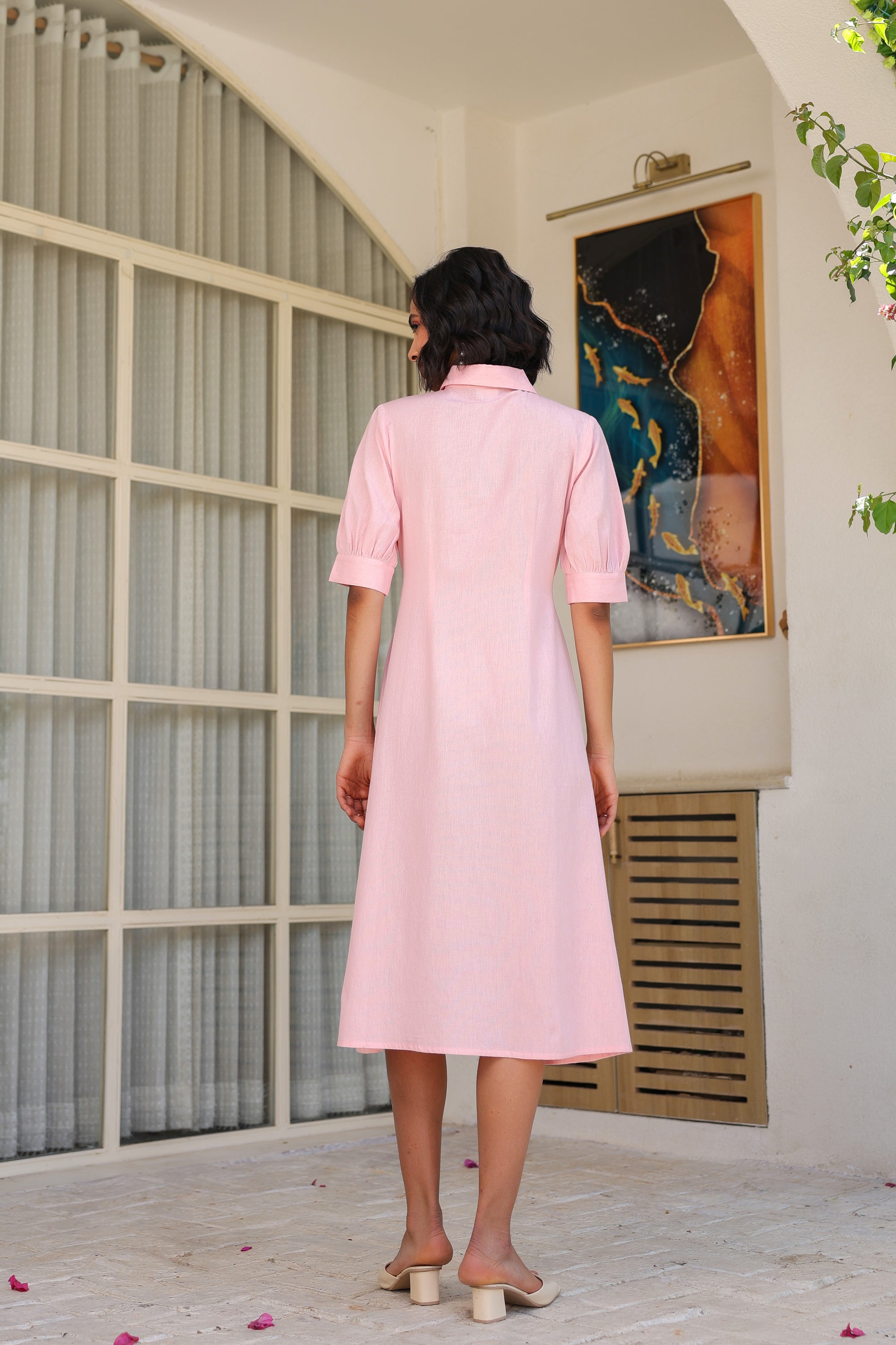 Pink Sand Shirt Dress with Embroidery