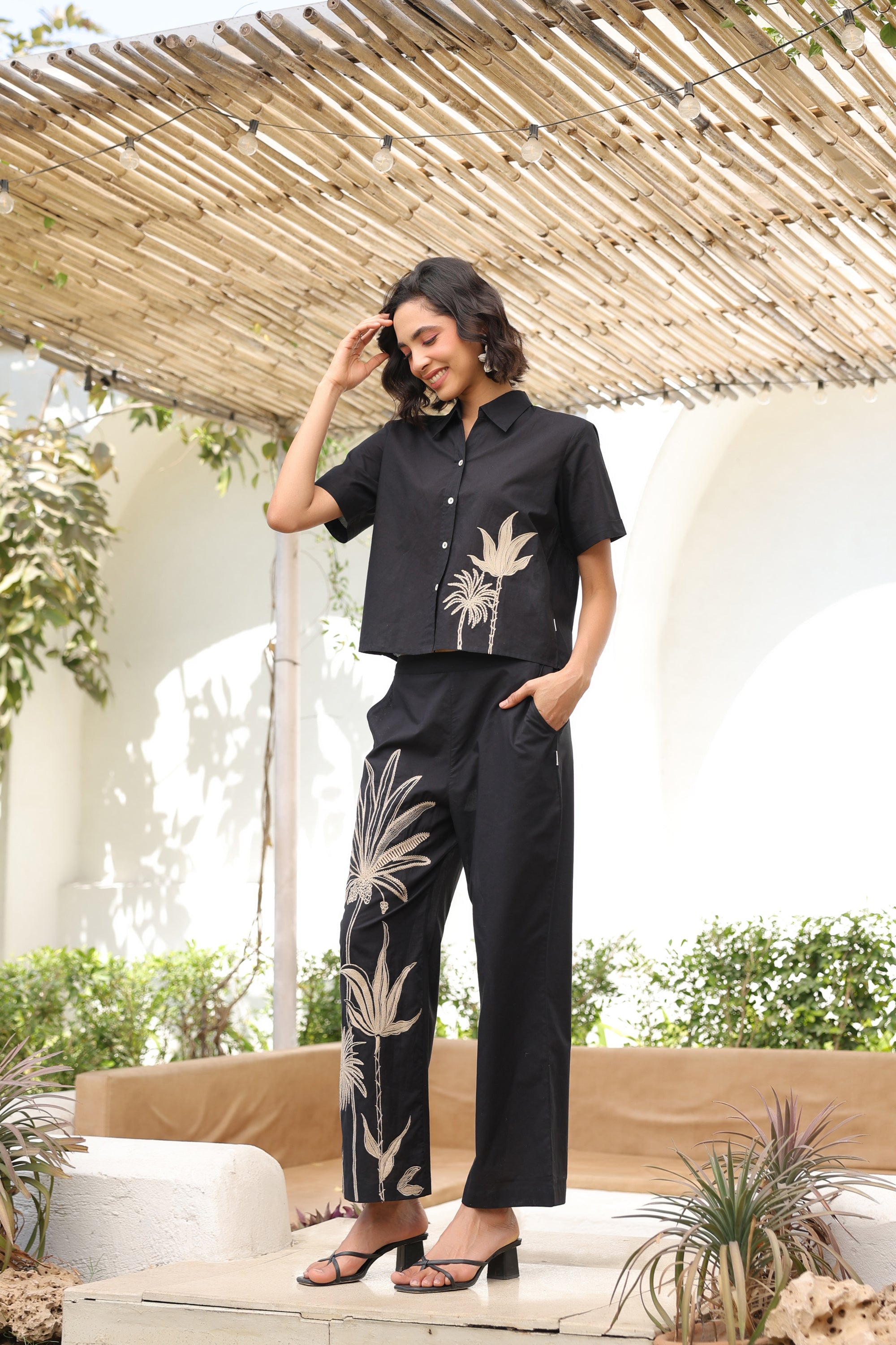 Palm Black Cotton Co-ord Set