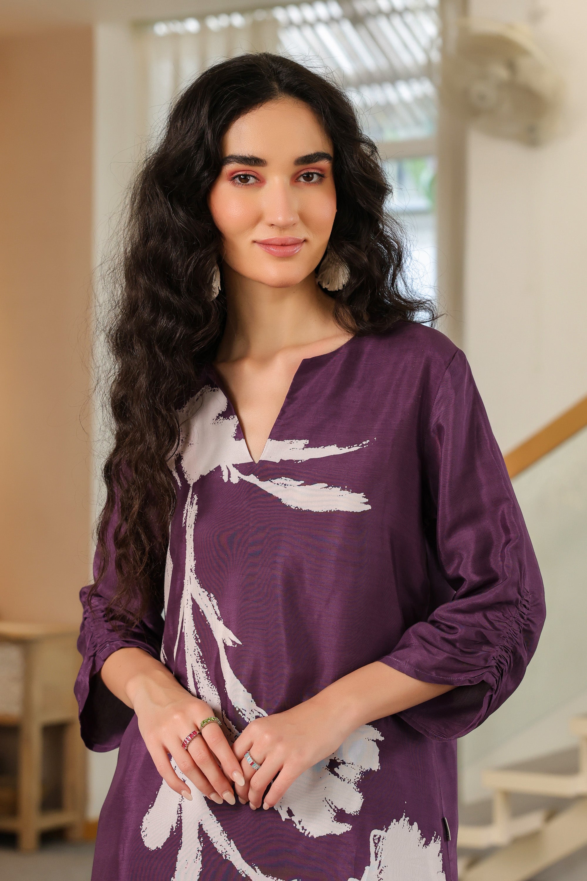 Purple Floral Russian Silk Co-ord Set