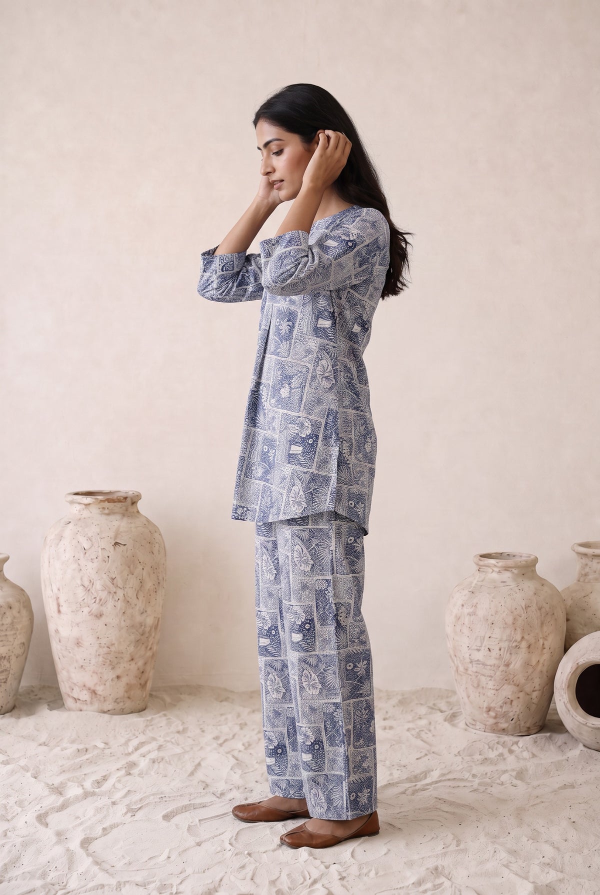 Indigo Patches on Cotton Palazzo Loungewear Set
