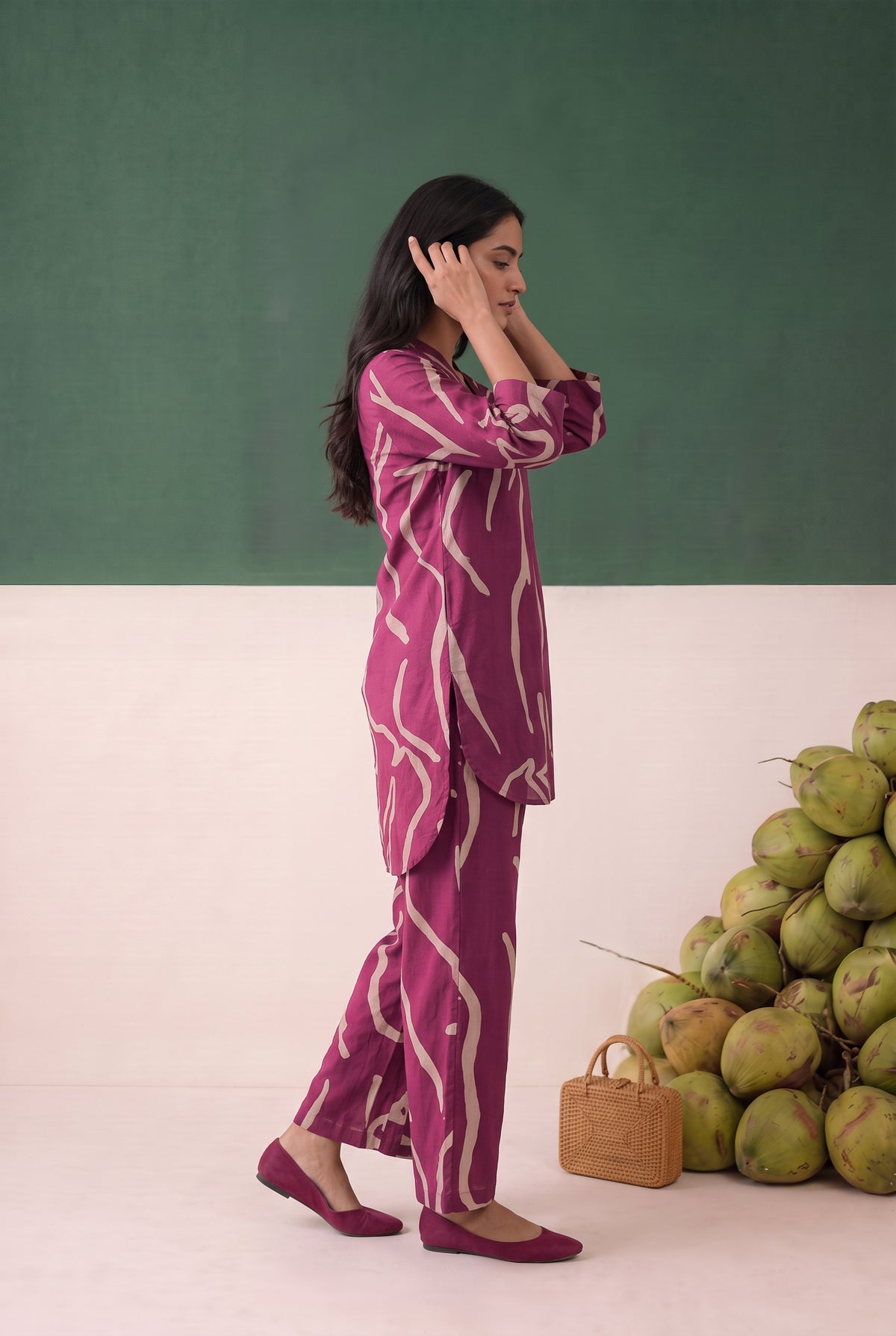 Magenta Abstract Printed Cotton Co-ord Set