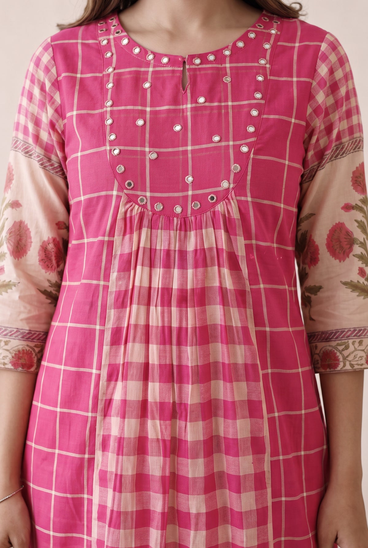 Fuchsia Pink Mul Cotton Printed Sleeve Co-ord Set