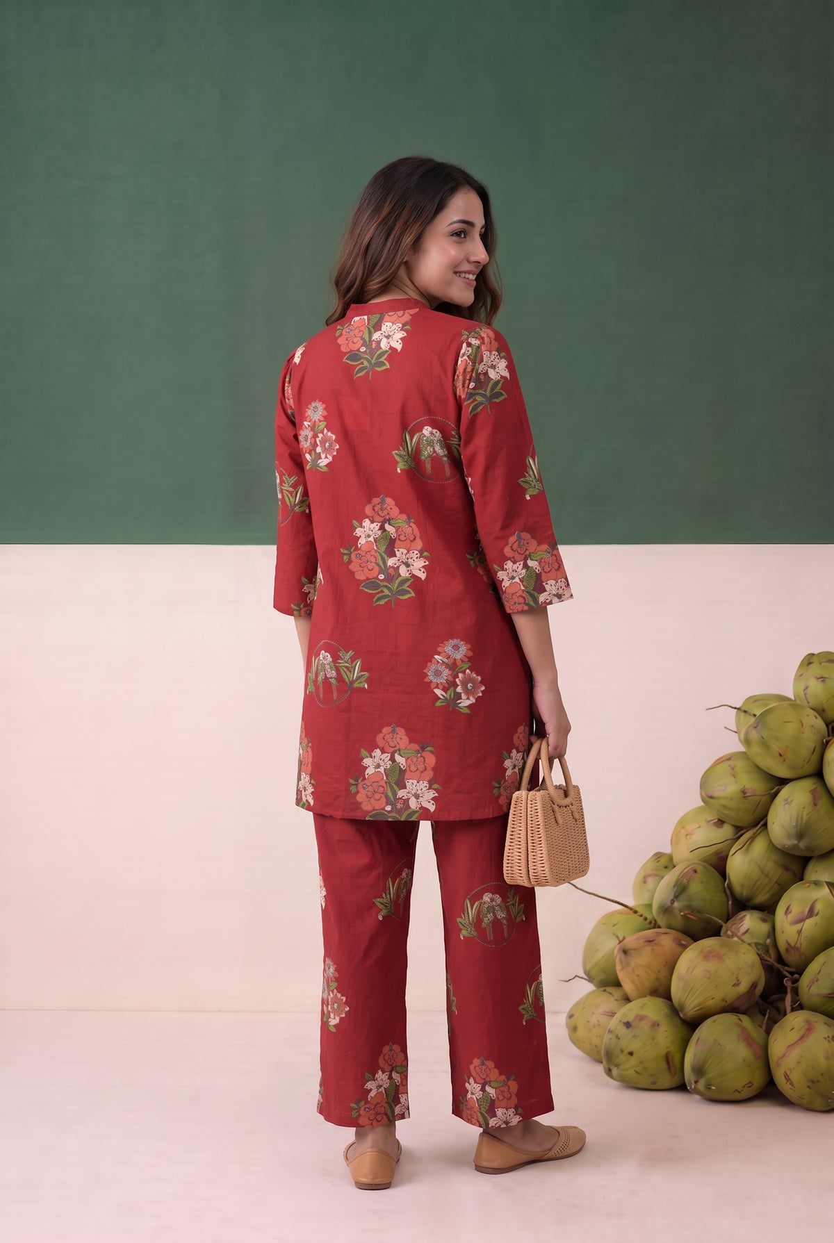 Red Floral Printed Cotton Co-ord Set