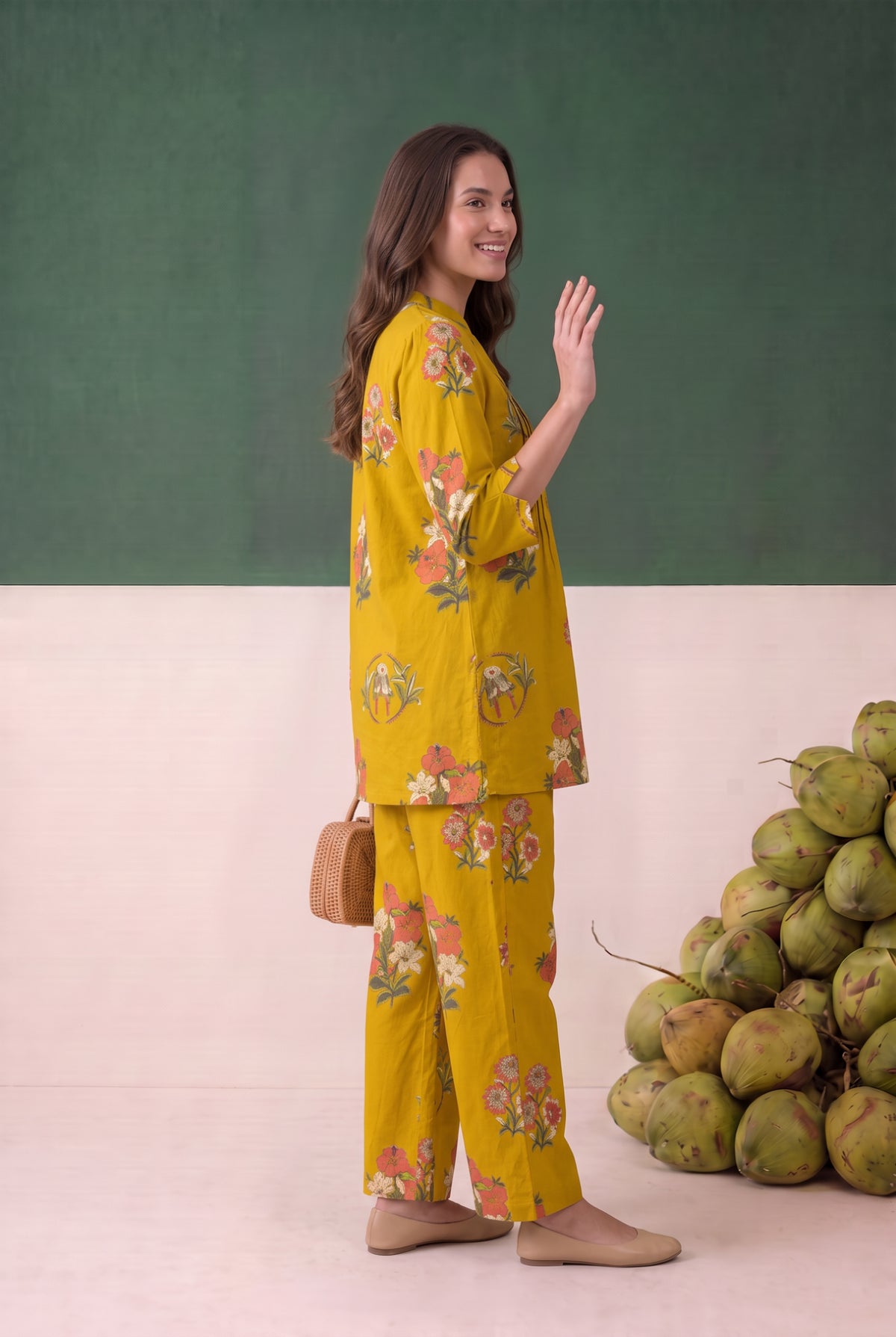 Mustard Yellow Floral Printed Cotton Co-ord Set