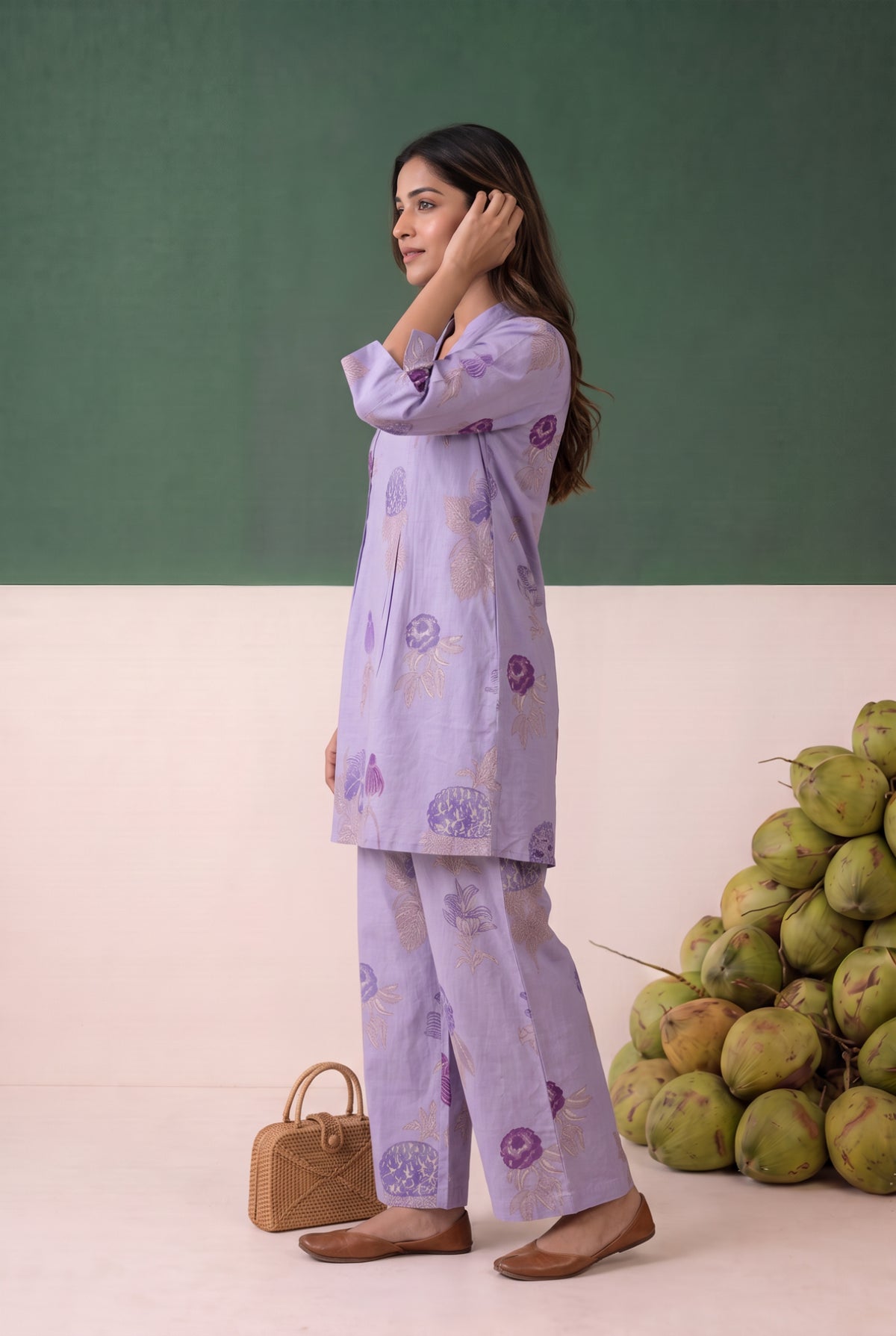 Purple Floral Printed Cotton Co-ord Set