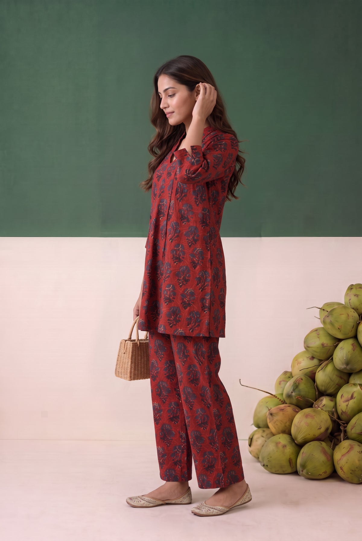 Red Paisley Printed Cotton Co-ord Set