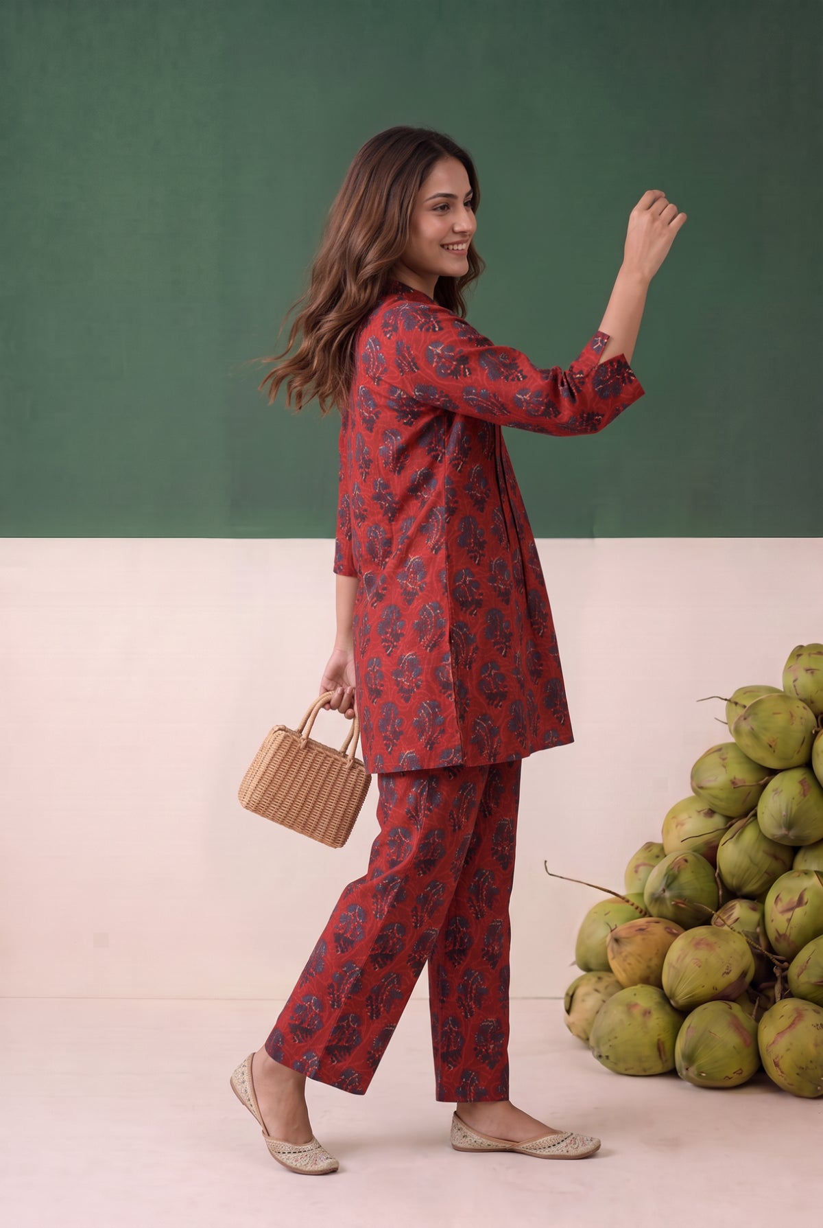 Red Paisley Printed Cotton Co-ord Set