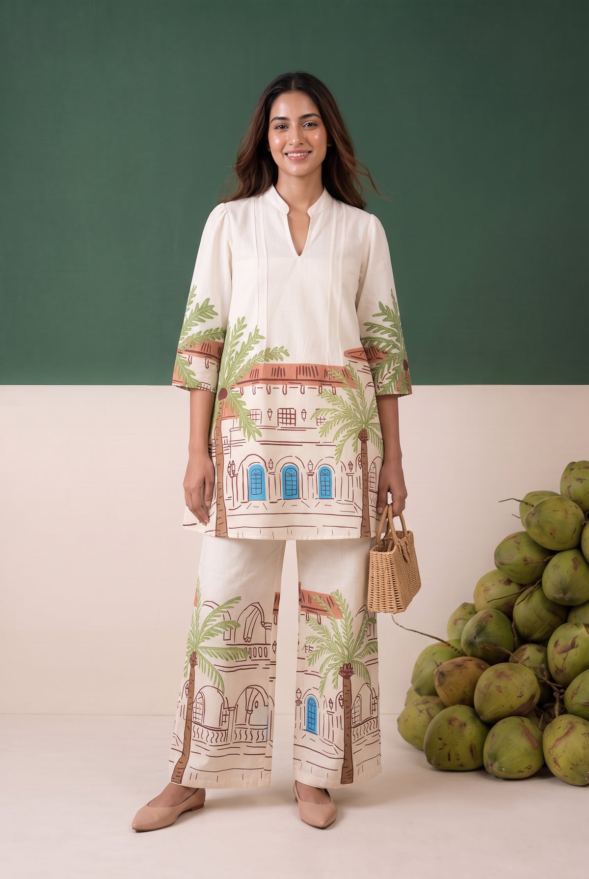 Off-White Tropical Building Printed Cotton Co-ord Set
