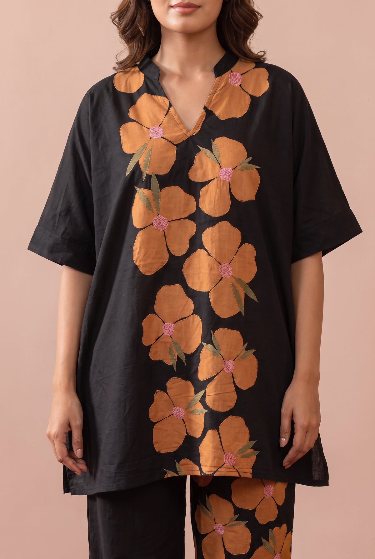 Black Poppy Floral Statement Printed Cotton Co-ord Set