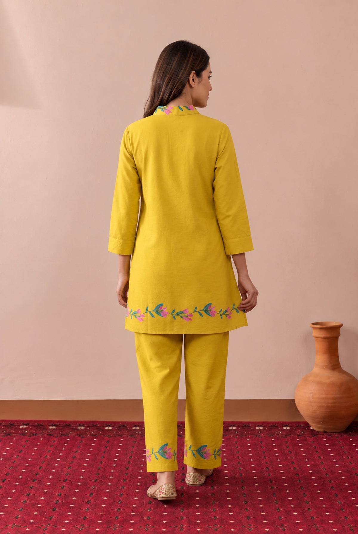 Mustard Botanical Border Printed Cotton Co-ord Set