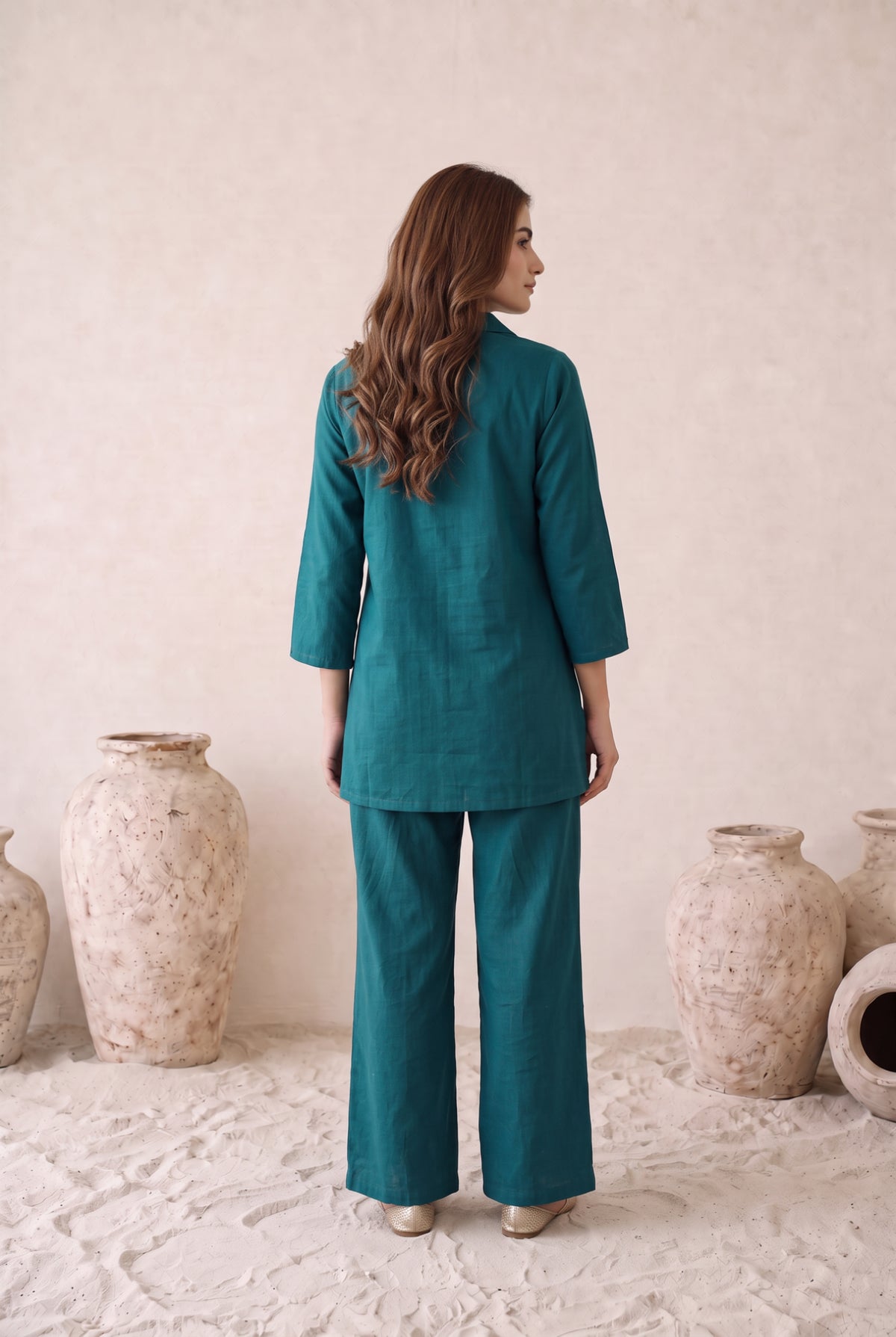 Teal Grace Floral Embroidered Cotton Flex Co-ord Set