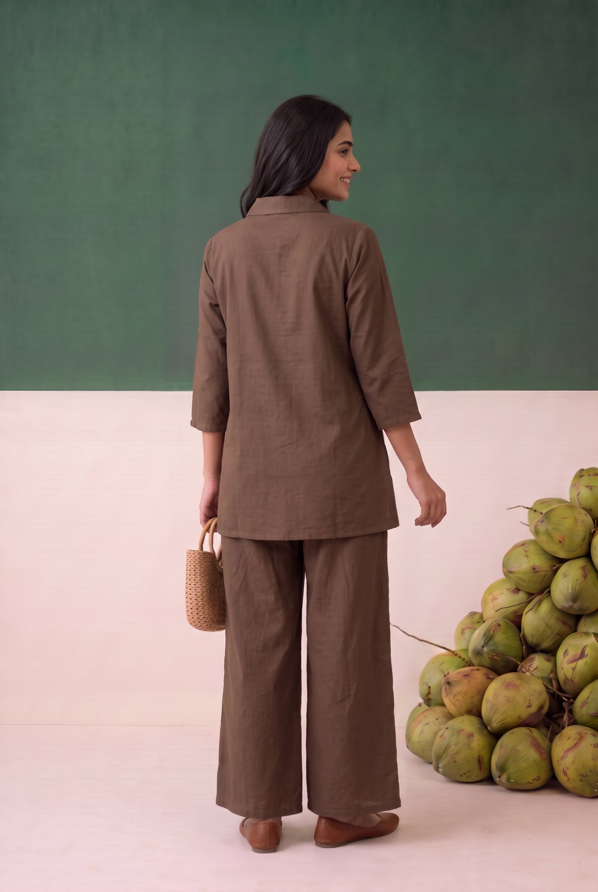 Brown Petal Trail Embroidered Cotton Flex Co-ord Set