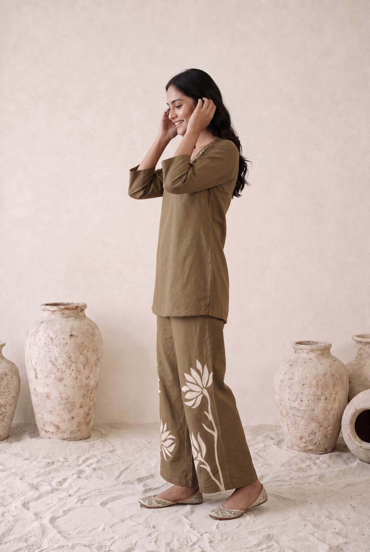 Brown Botanical Cotton Flex Co-Ord Set