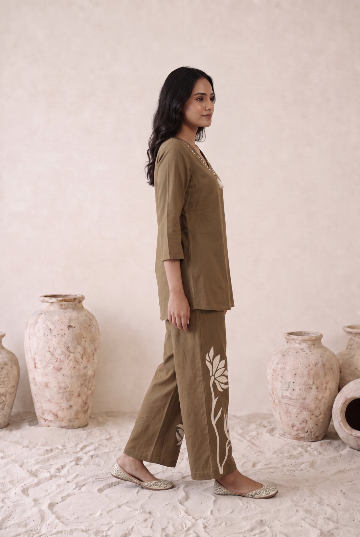 Brown Botanical Cotton Flex Co-Ord Set