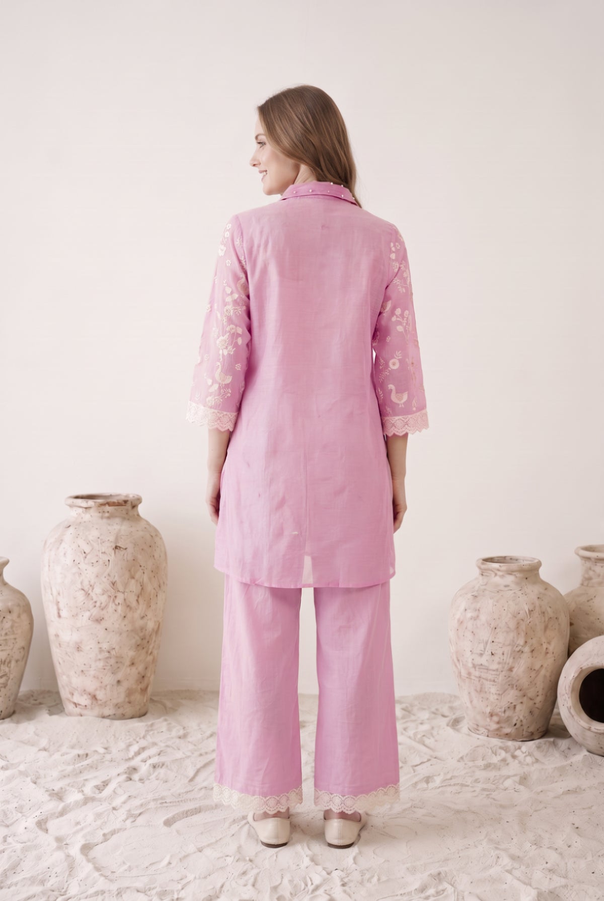 Blush Bloom Pink Mul Chanderi Co-ord Set