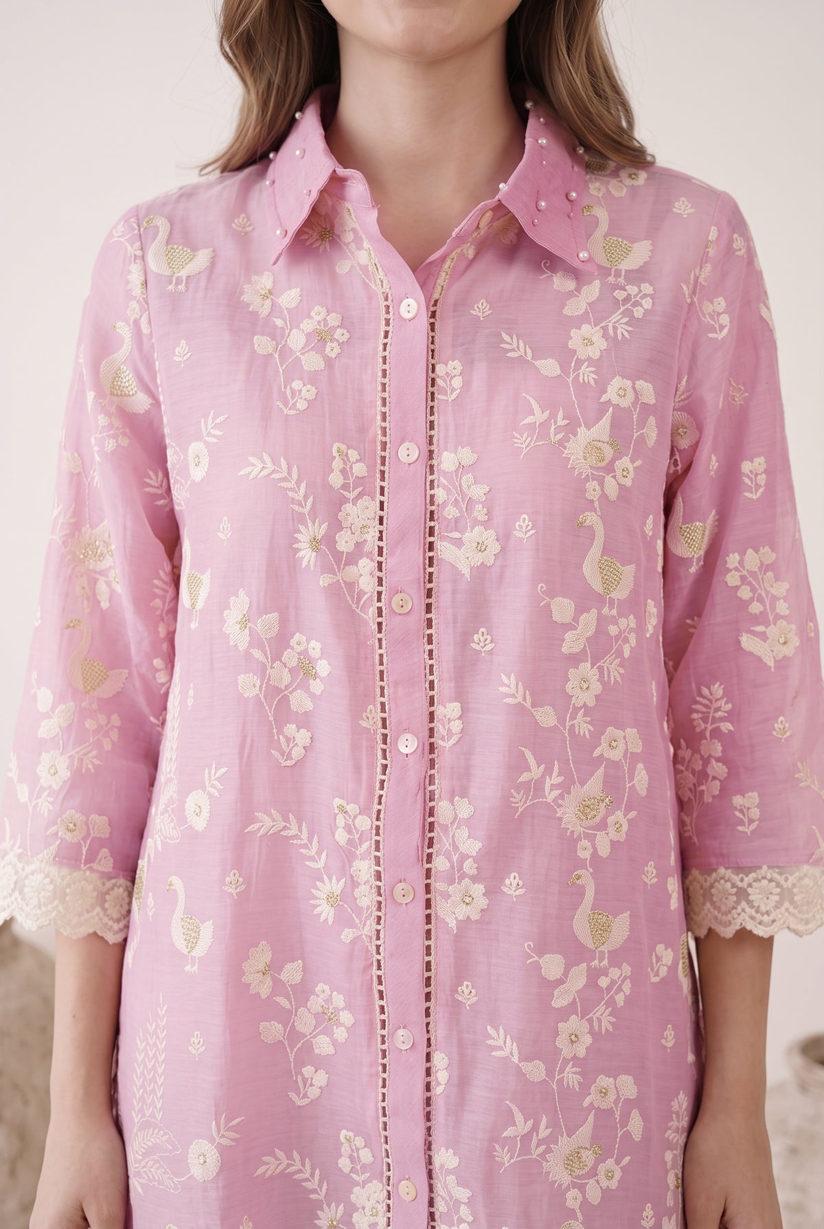 Blush Bloom Pink Mul Chanderi Co-ord Set