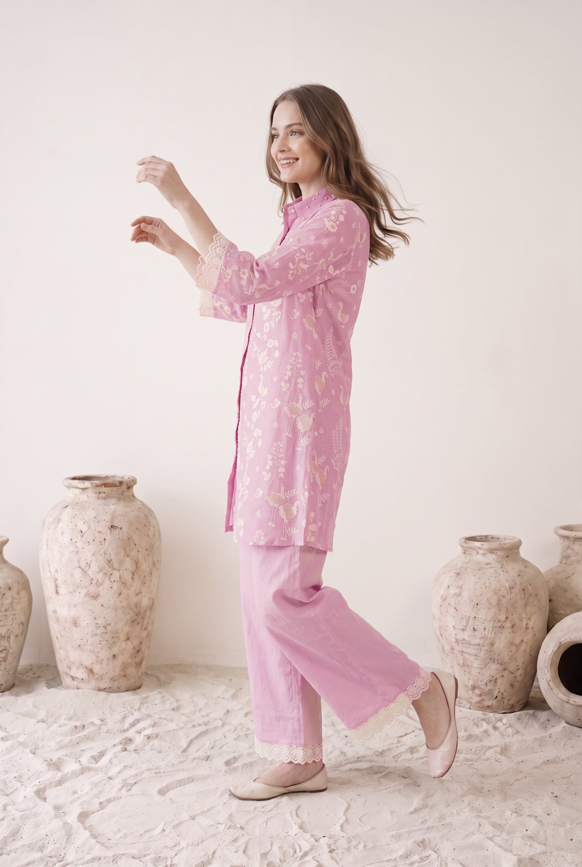 Blush Bloom Pink Mul Chanderi Co-ord Set