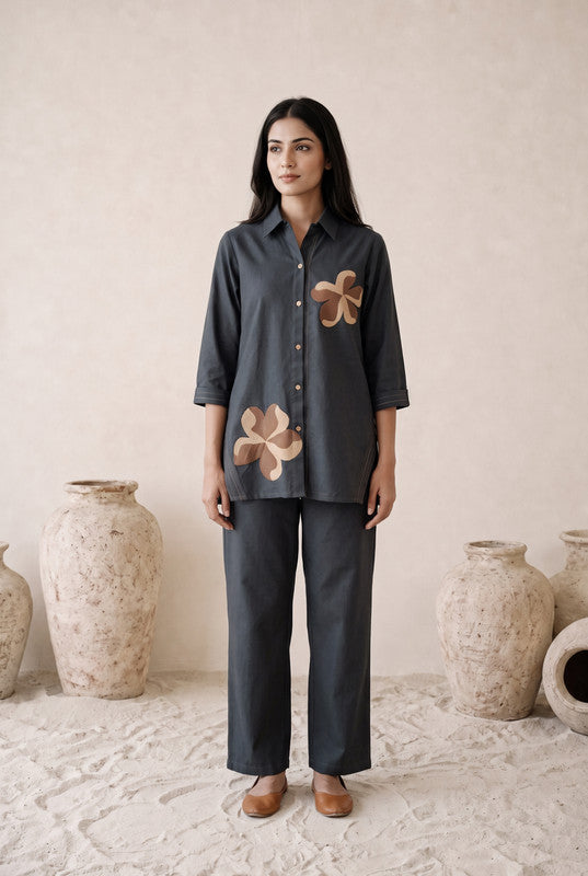 Charcoal Bloom Cotton Flex Co-Ord Set
