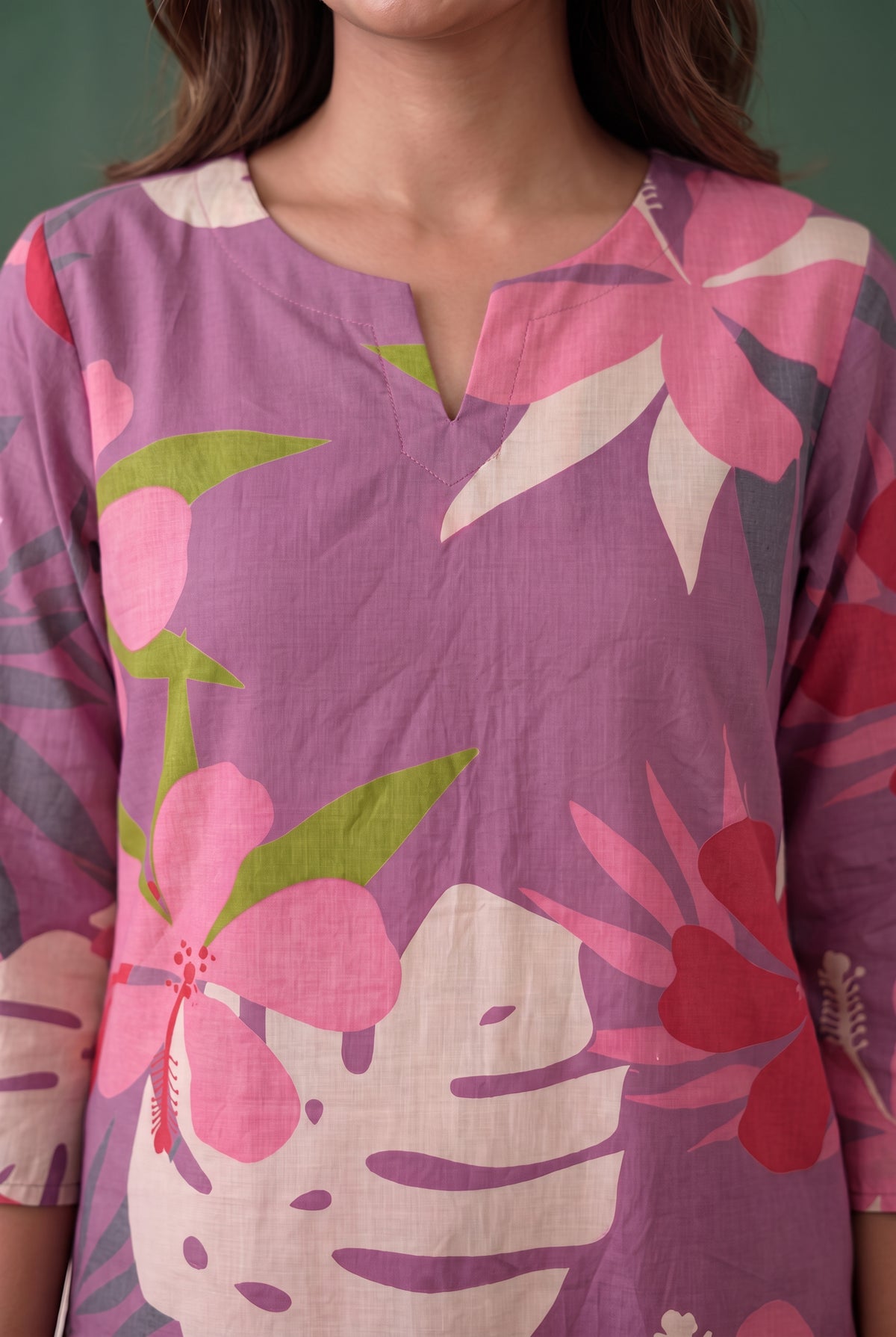 Purple Tropical Floral Printed Cotton Co-ord Set