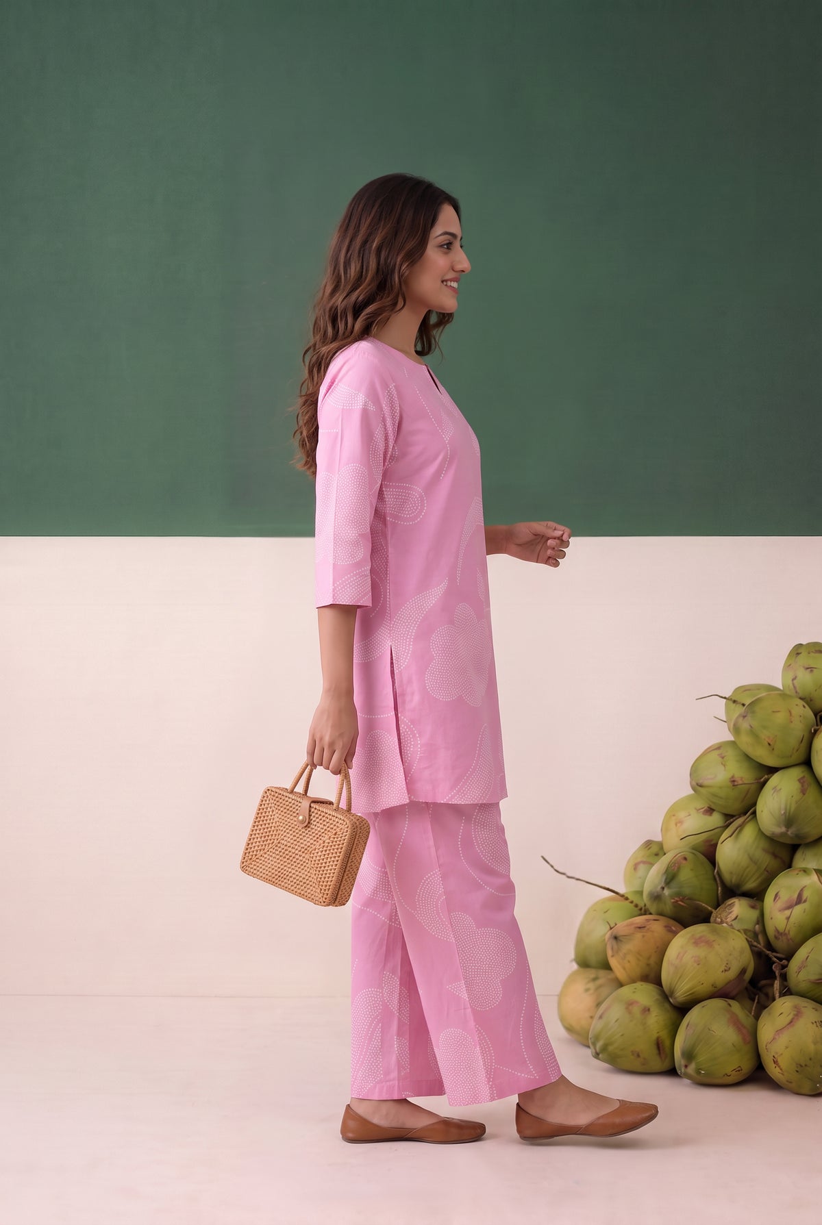 Pink Abstract Printed Cotton Co-ord Set