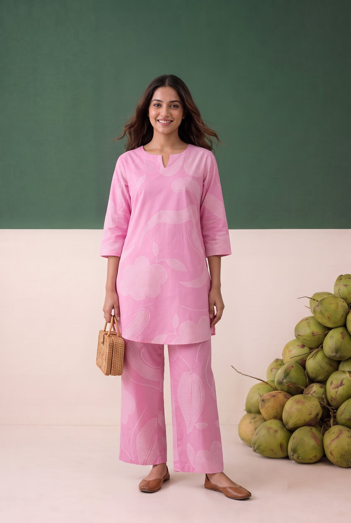 Pink Abstract Printed Cotton Co-ord Set