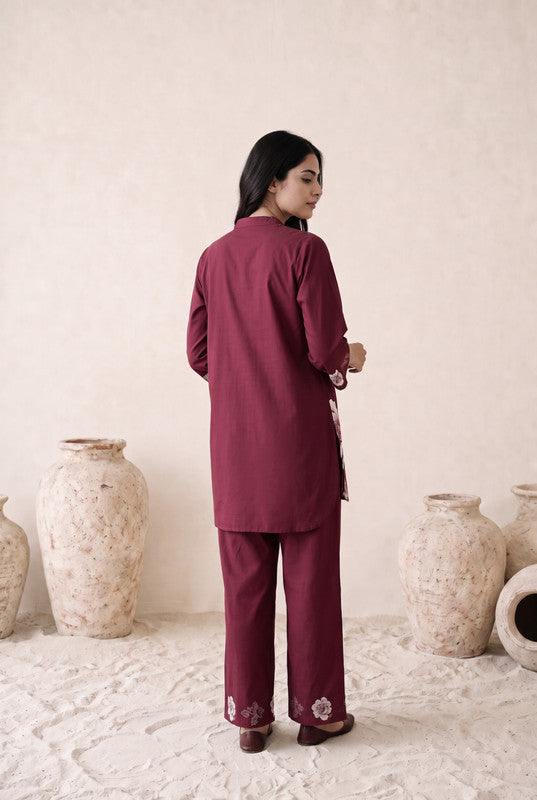 Wine Floral Cotton Flex Co-Ord Set