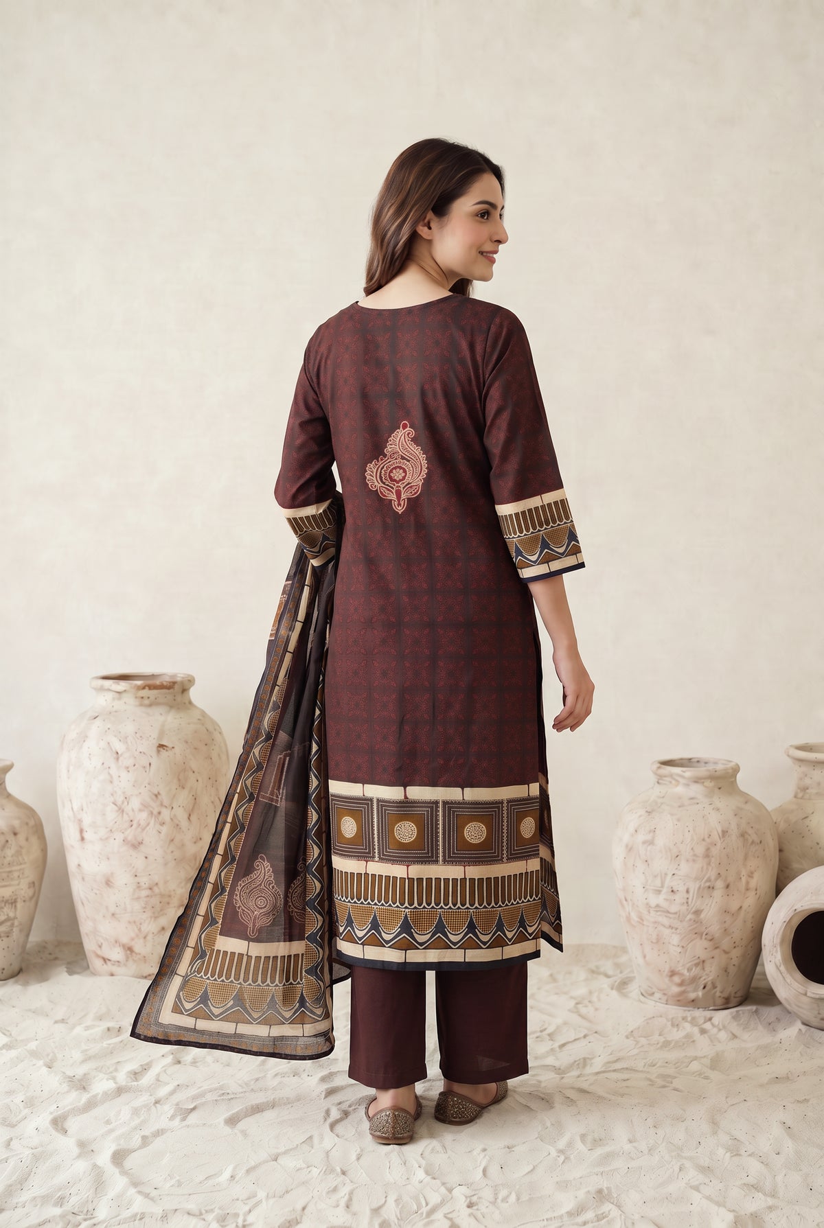 Multicolour Printed Cotton Kurta Set with Dupatta