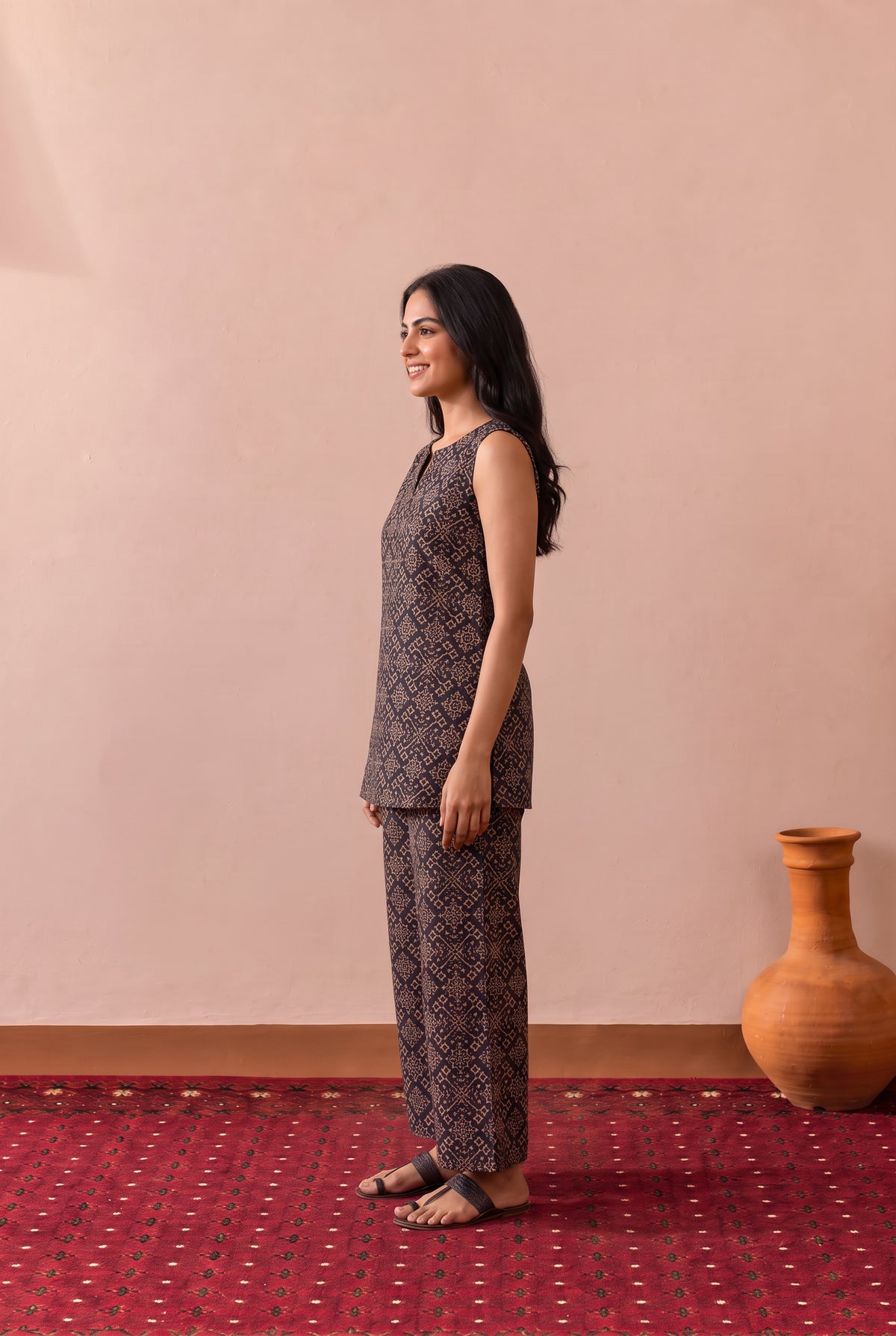 Black Micro Geometric Printed Cotton Co-ord Set