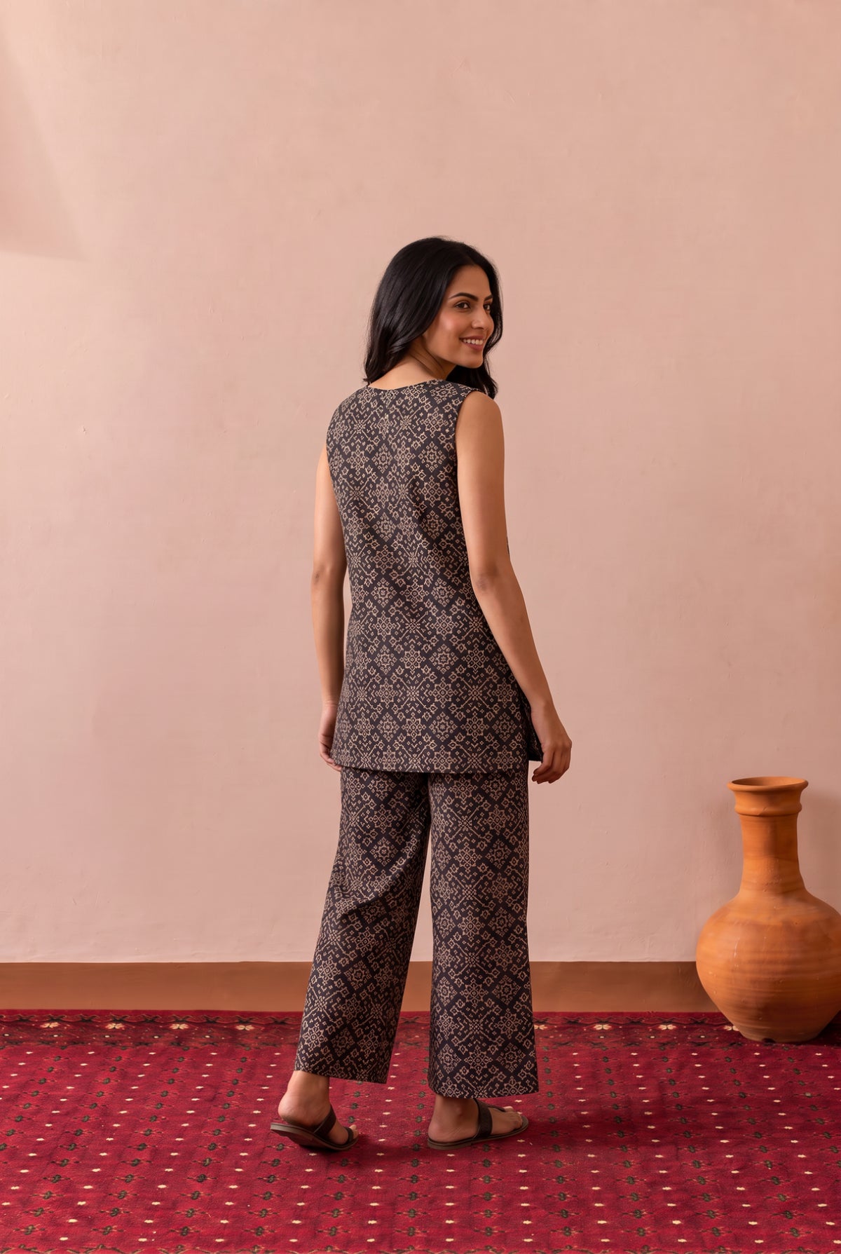 Black Micro Geometric Printed Cotton Co-ord Set