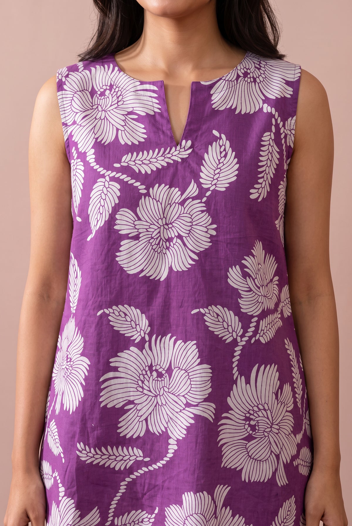 Purple Chrysanthemum Floral Printed Cotton Co-ord Set