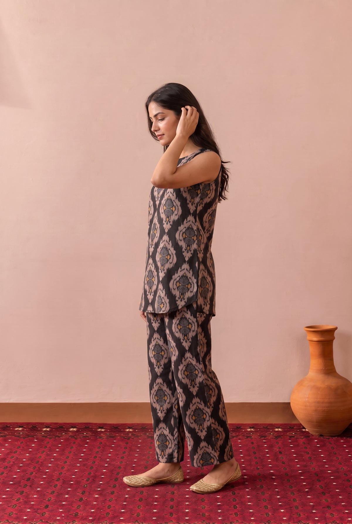 Black Geometric Ikat Printed Cotton Co-ord Set
