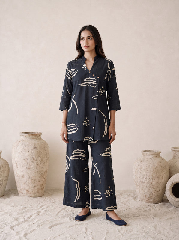 Black Abstract Printed Cotton Co-Ord Set