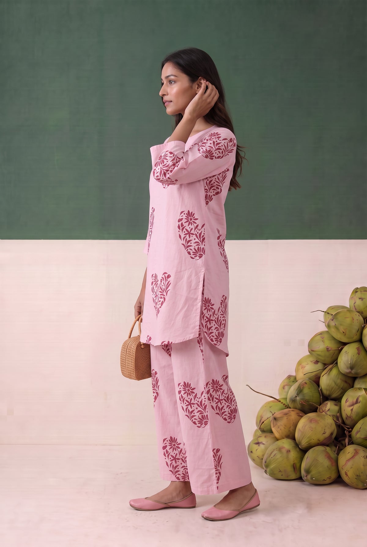 Pink Floral Pattern Printed Cotton Co-ord Set
