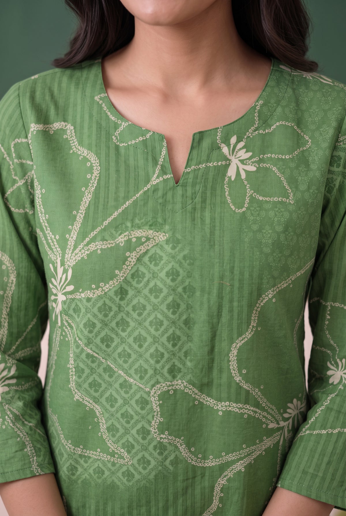 Green Floral Line Printed Cotton Flex Co-ord Set