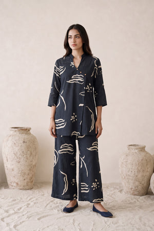 Black Abstract Printed Cotton Co-Ord Set