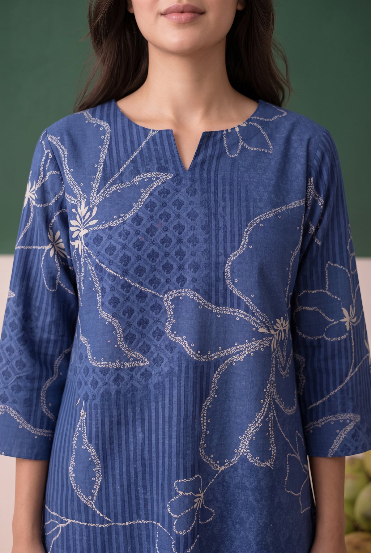 Blue Abstract Floral Printed Cotton Flex Co-ord Set