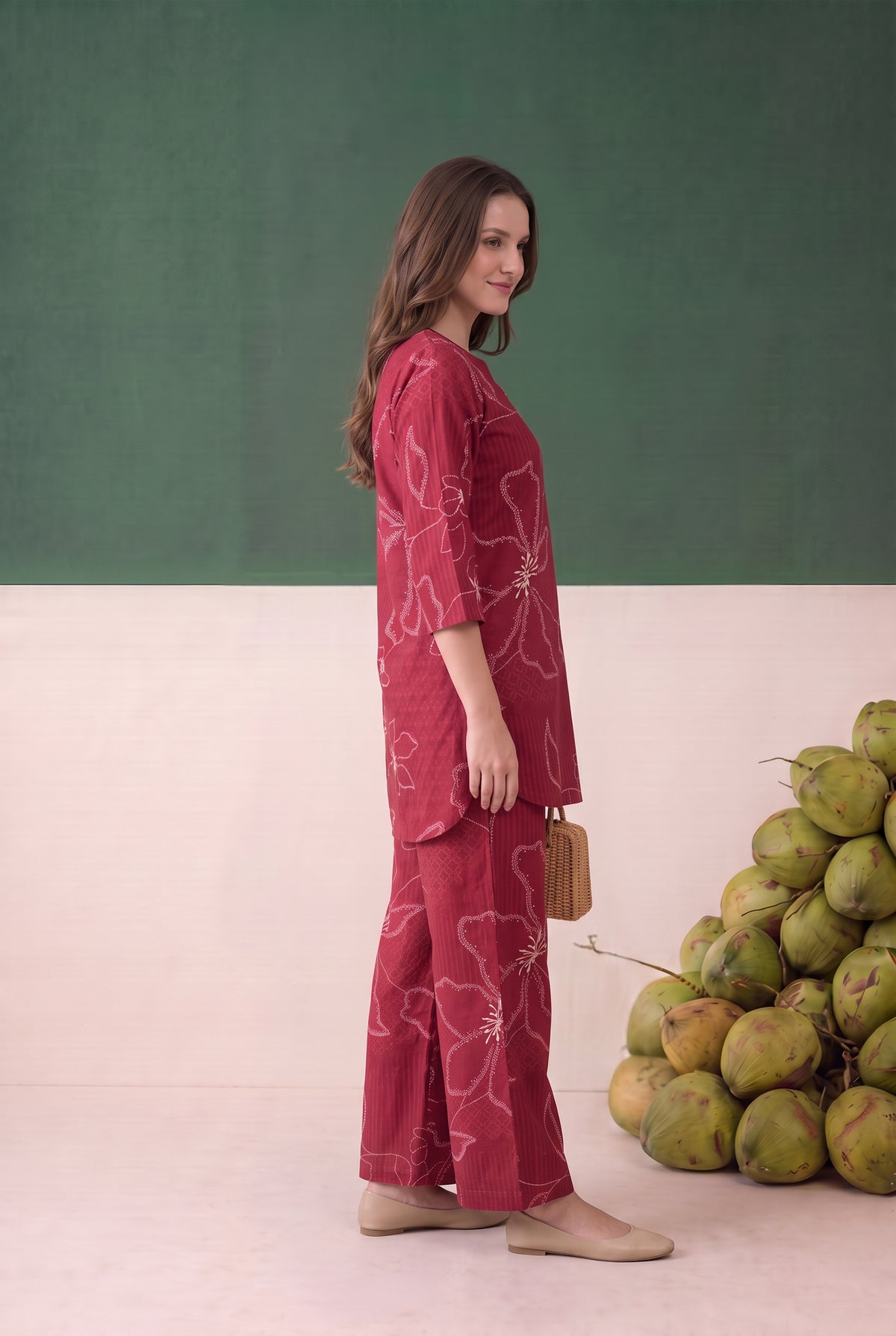 Red Abstract Floral Printed Cotton Flex Co-ord Set