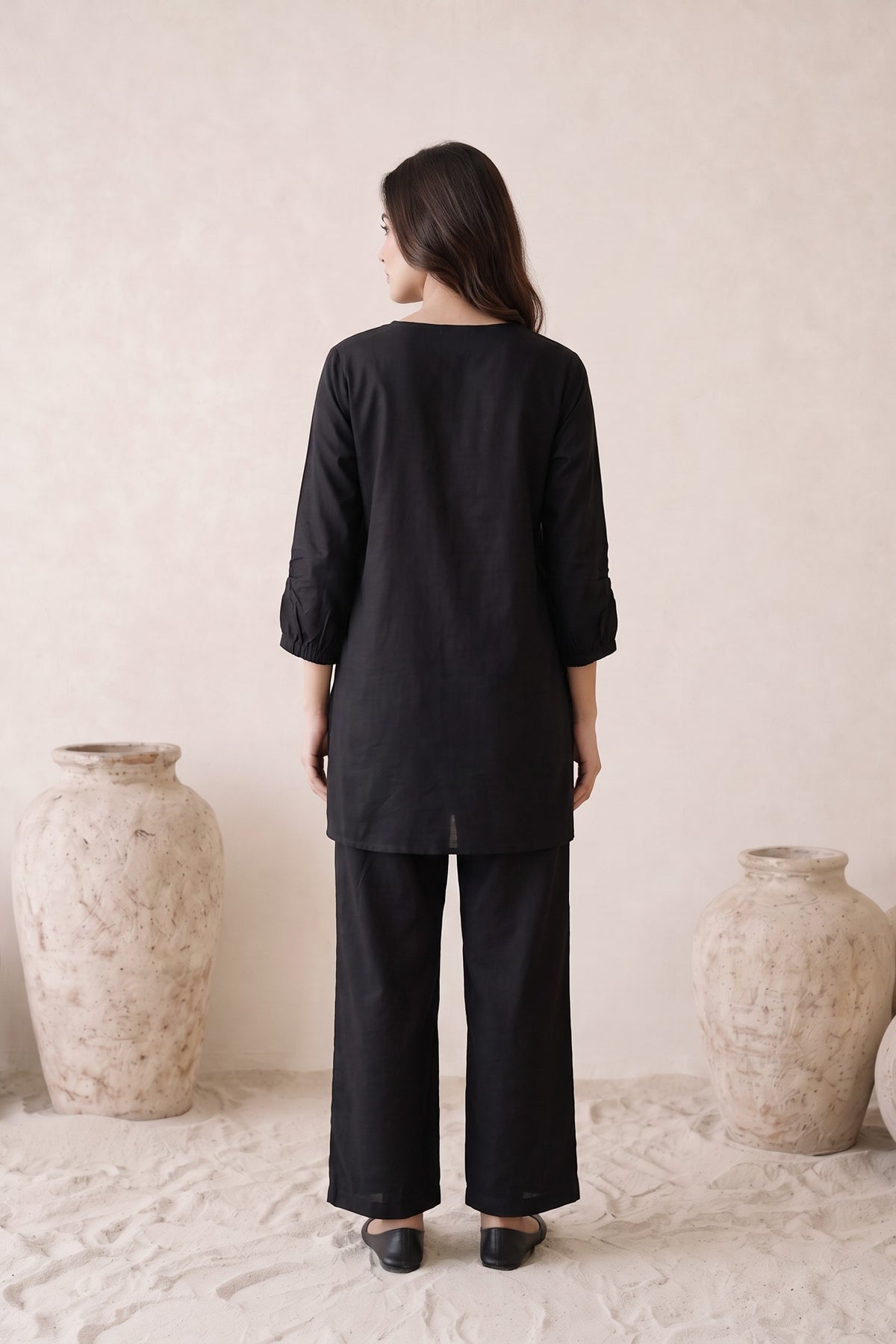 Black Solid Russian silk Co-ord Set