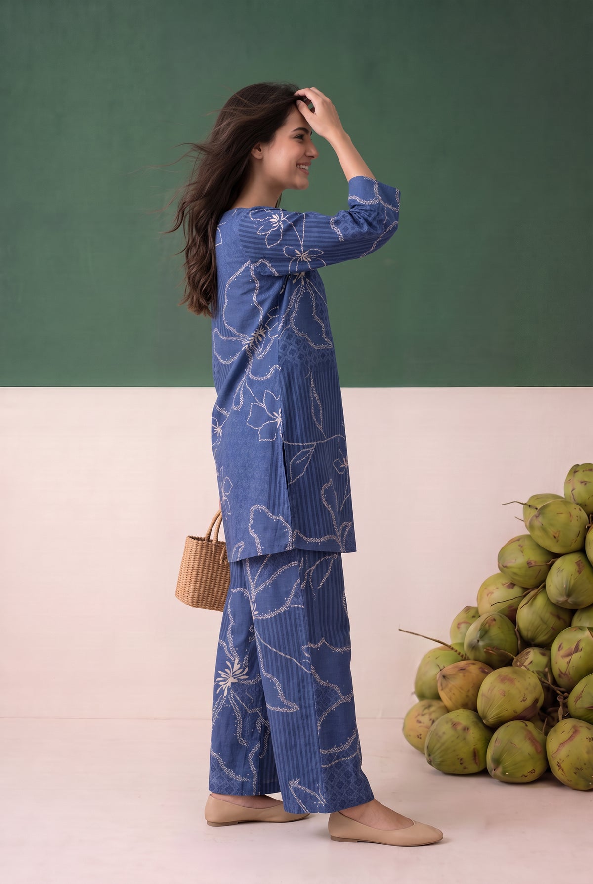Blue Abstract Floral Printed Cotton Flex Co-ord Set