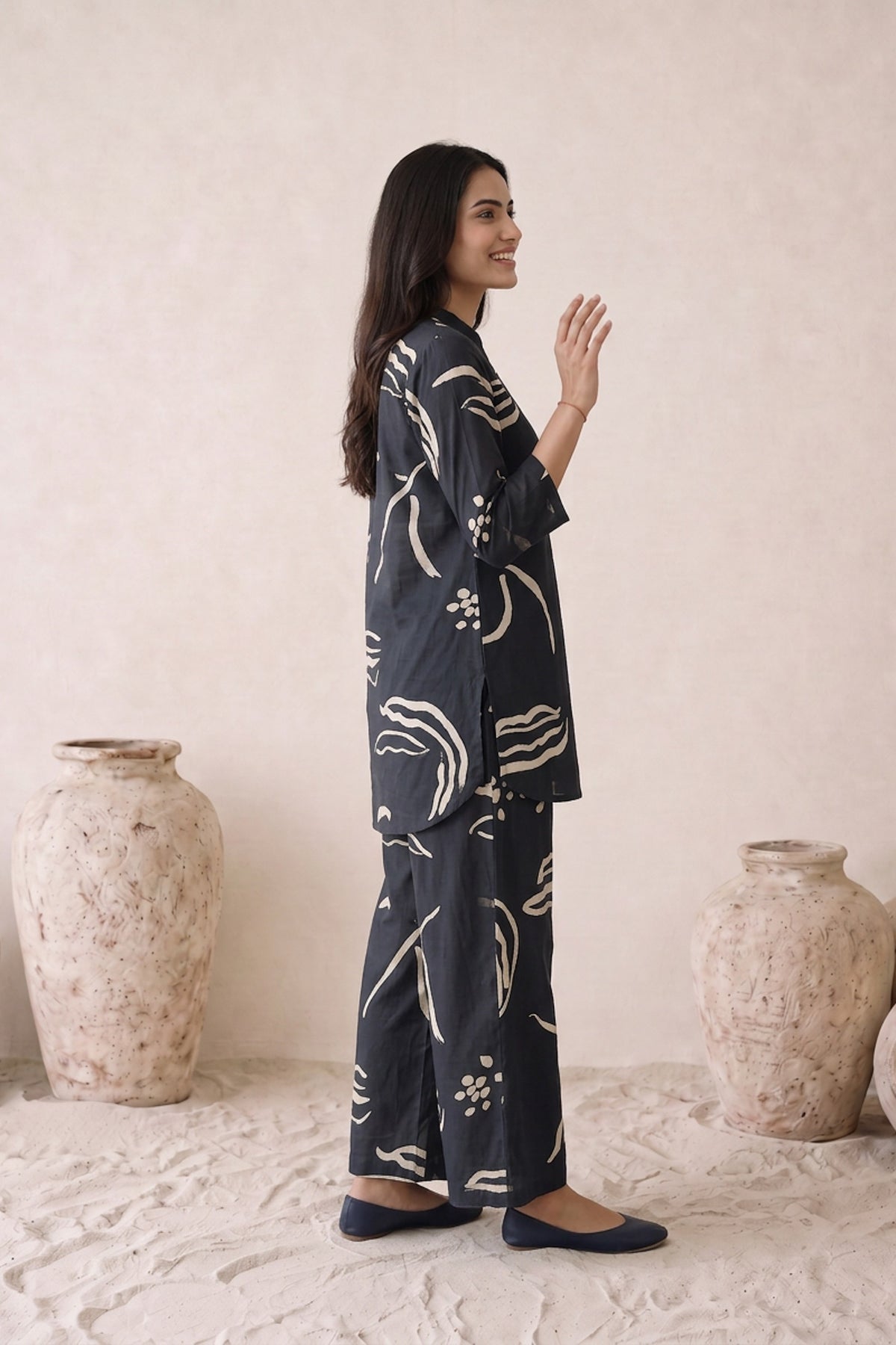Black Abstract Printed Cotton Co-Ord Set