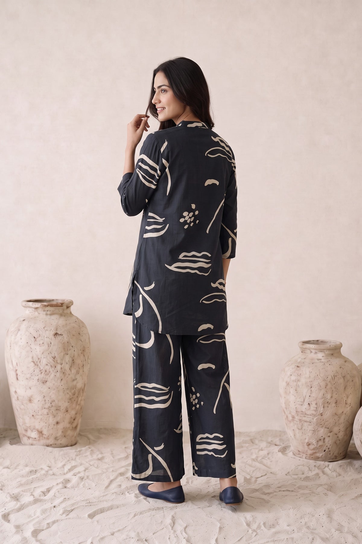 Black Abstract Printed Cotton Co-Ord Set