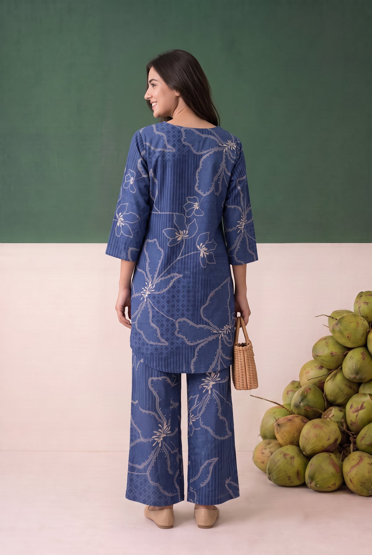 Blue Abstract Floral Printed Cotton Flex Co-ord Set
