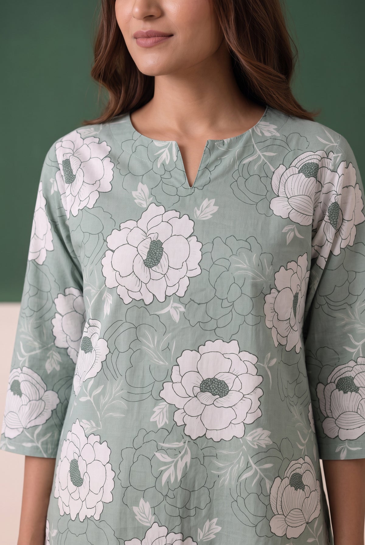 Green All Over Floral Printed Cotton Co-ord Set