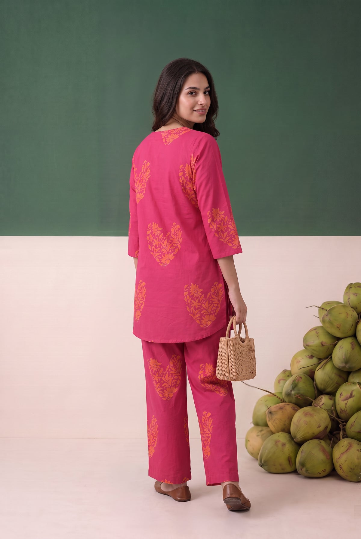 Pink Floral Motif Printed Cotton Co-ord Set
