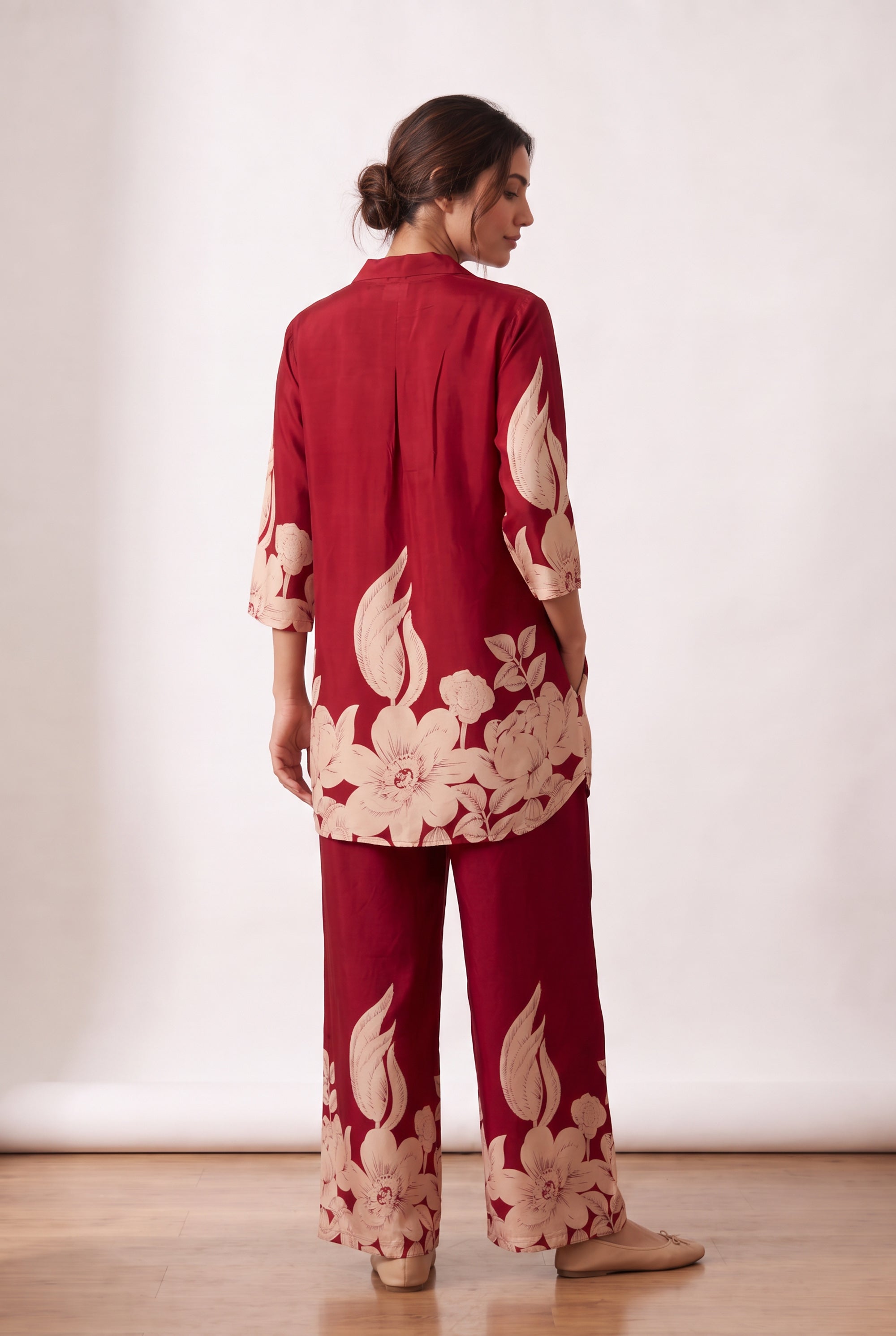 Garden Bloom Floral Hem Printed Russian Silk Co-ord Set