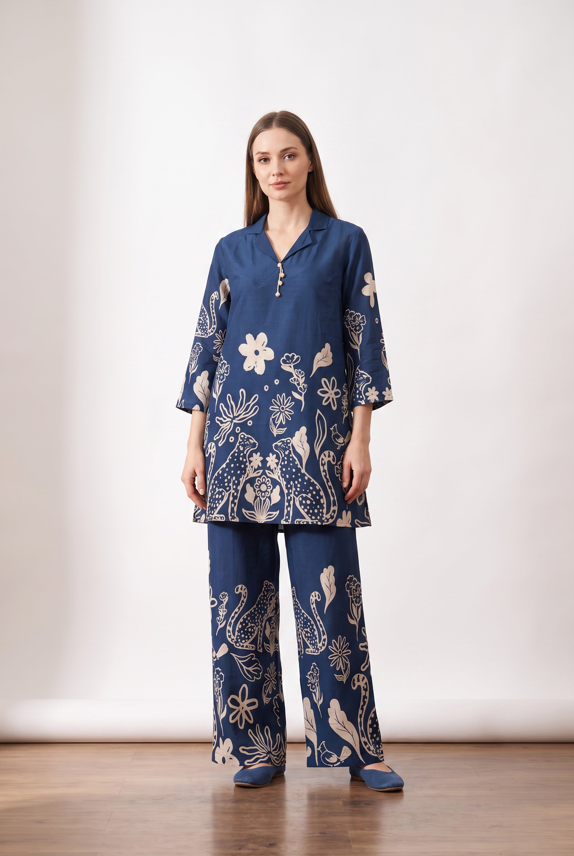 Leopard Printed Two-Piece Russian Silk Co-ord Set