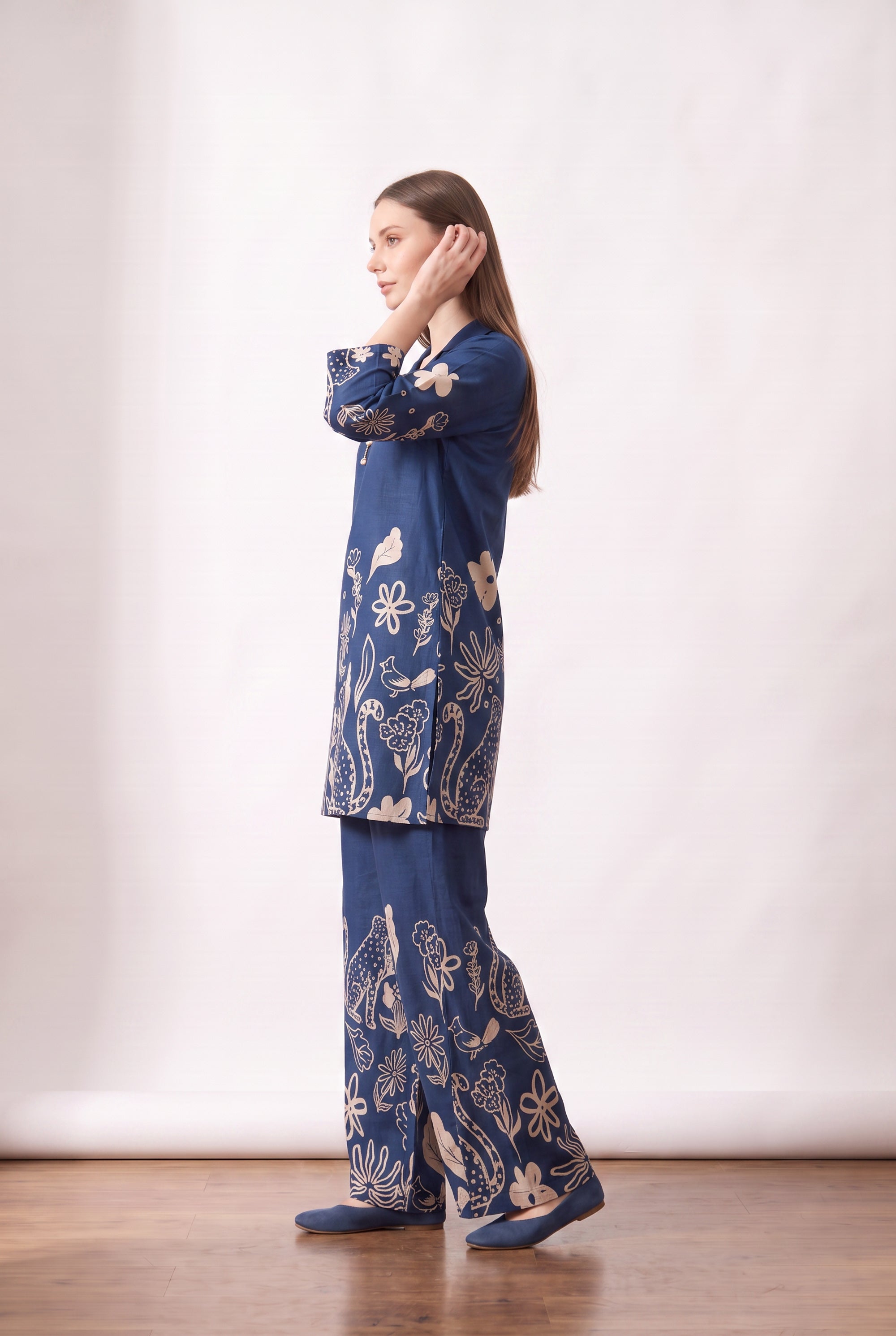 Leopard Printed Two-Piece Russian Silk Co-ord Set