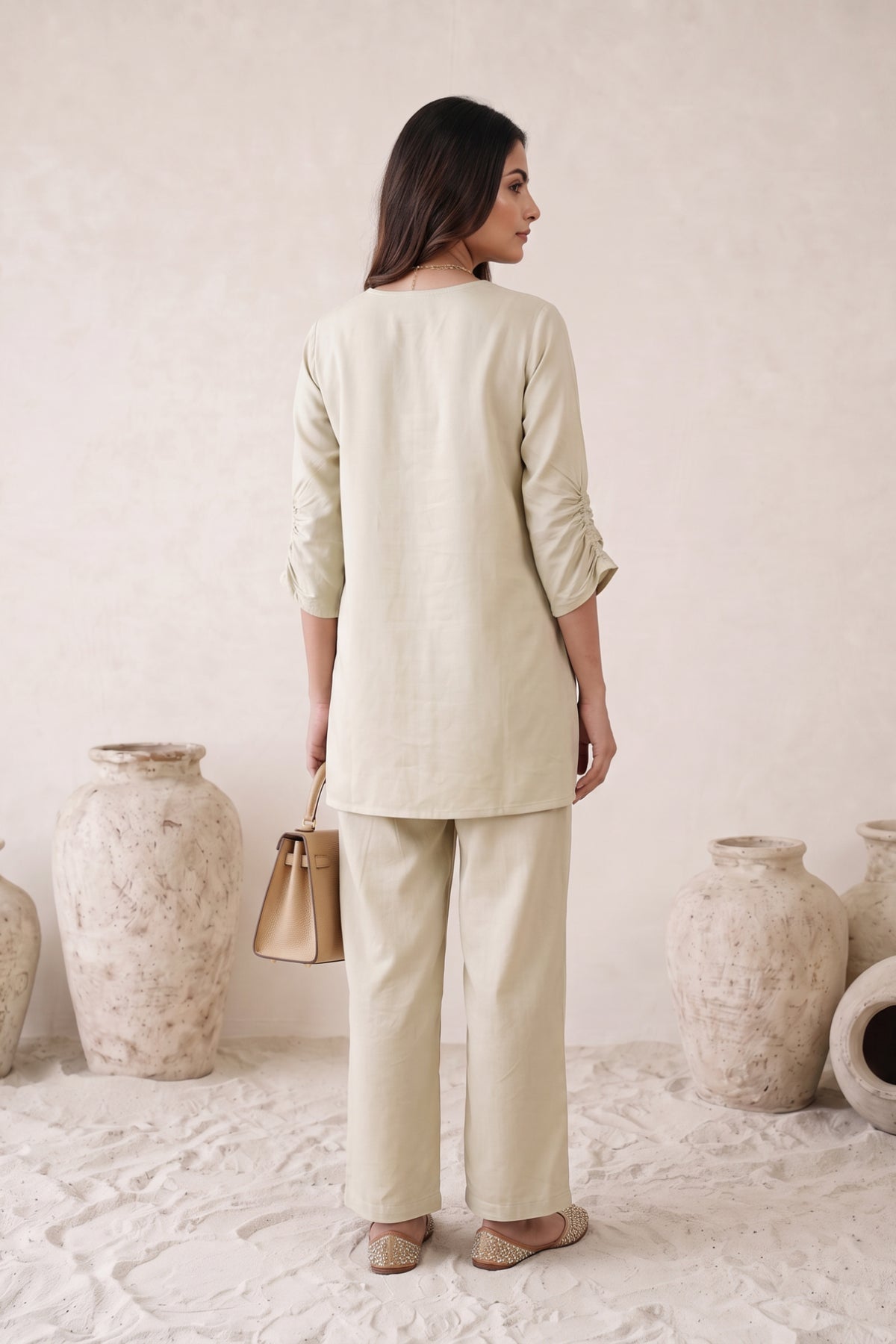 Ivory Solid Russian Silk Co-Ord Set